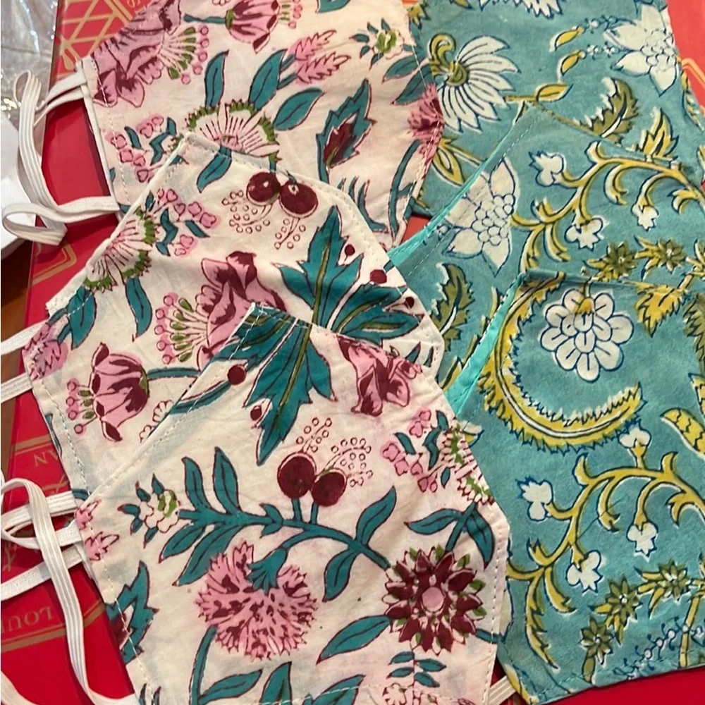 Cotton Floral Washable Face Masks In Boho Print, Reusable, 3 Masks